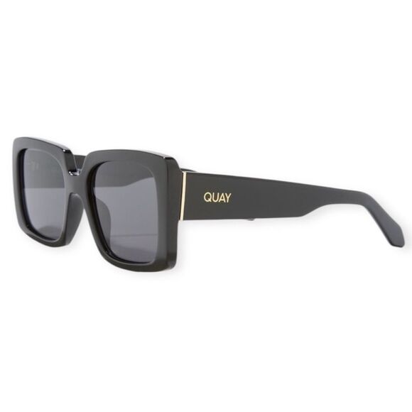 QUAY Total Vibe Sunglasses Black Frame Smoke Lens Square Mini NWT - Picture 2 of 6